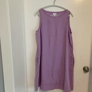 J Jill Love Linen Midi Dress Size M Women Preppy Sleeveless V Neck Pockets